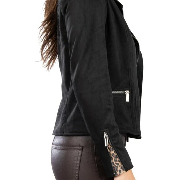 NWT Kut From The Kloth Moto Jacket S Jayden Faux Suede Black Leopard Lined - Picture 3 of 16